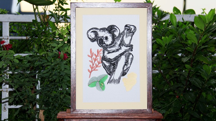 Koala  Hand Drawing with Leaf Embroidery Designs