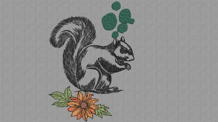 Squirrel Hand Drawing and Floral Embroidery Designs
