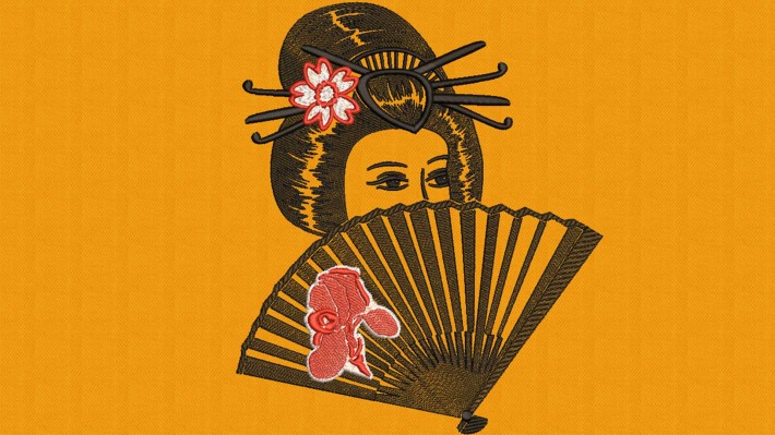 Geisha hand Fan Embroidery Designs