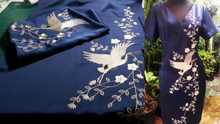 Crane Bird Floral Embroidery Designs