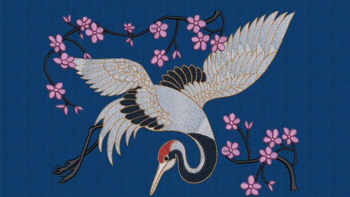 Crane Bird and Cherry Blossom