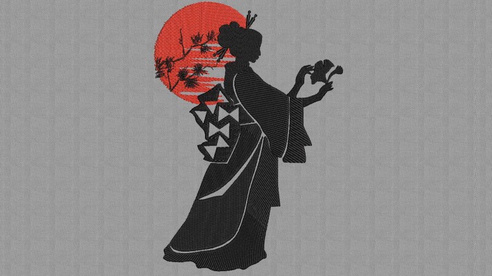 Japanese Lady Kimono and Sun